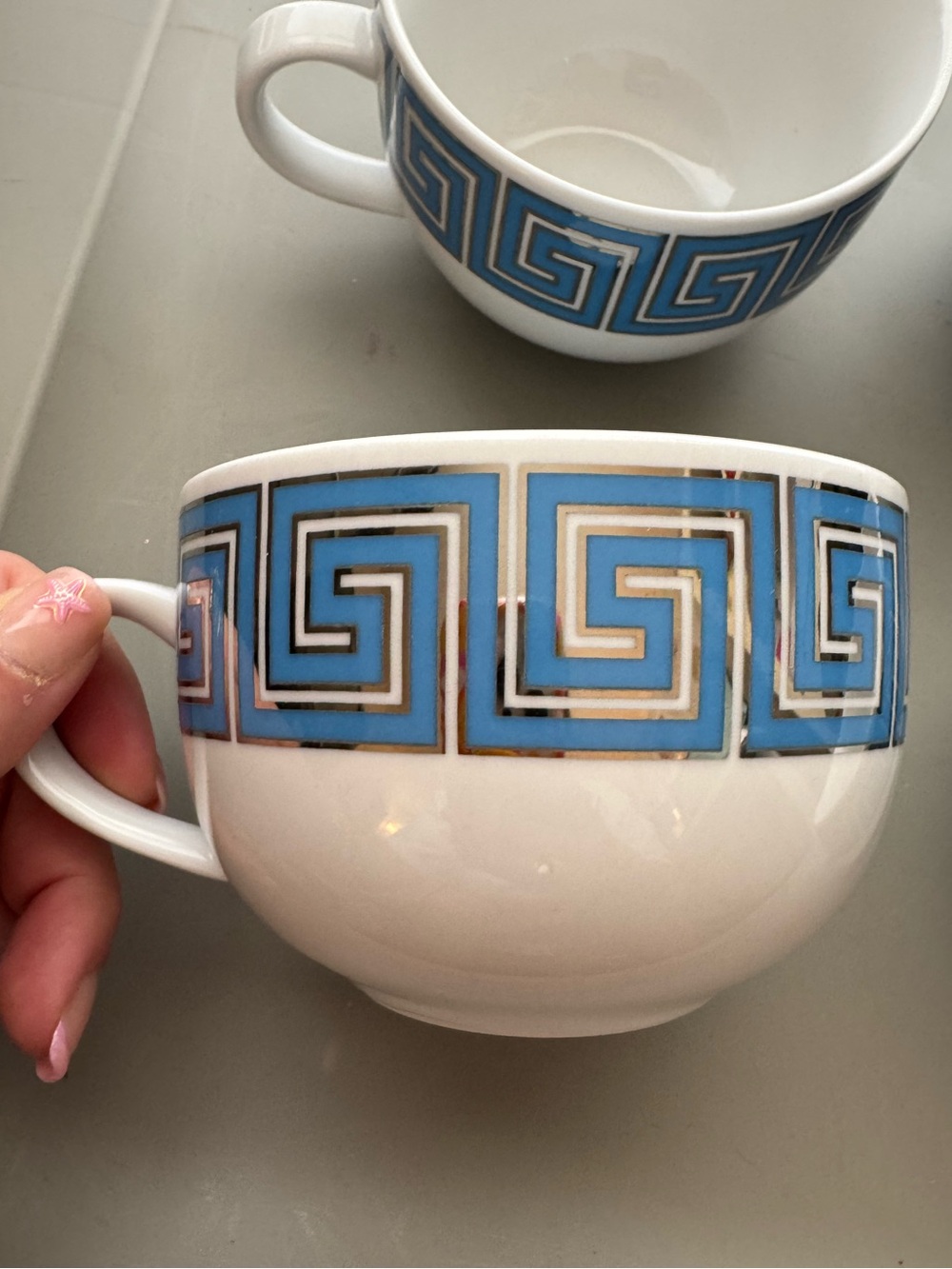 Blue Greek Key Ceramic Tea Cups - Set of 4 - Picture 4 of 5